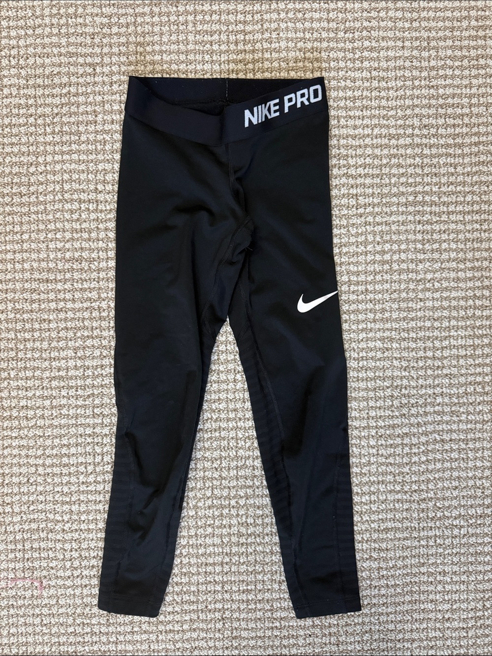 Nike Pro Black Girls' Athletic Leggings with White Swoosh